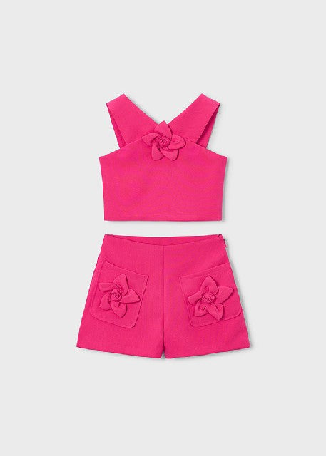 Conj. bermuda crepe flores    Clavel