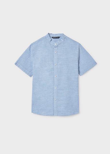 Camisa m/c cuello mao         Celeste
