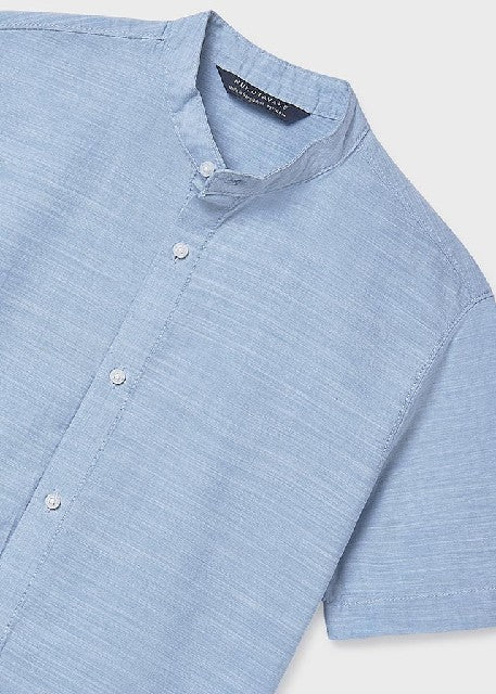 Camisa m/c cuello mao         Celeste