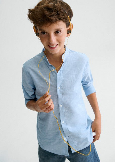 Camisa m/l cuello mao         Celeste