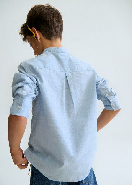 Camisa m/l cuello mao         Celeste