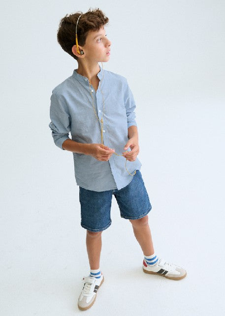 Camisa m/l cuello mao         Celeste