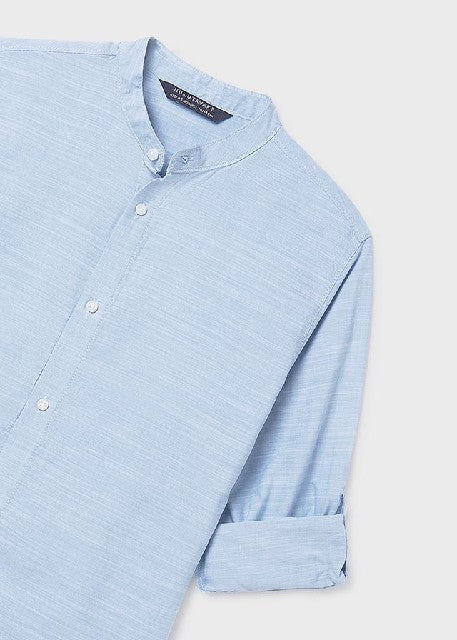 Camisa m/l cuello mao         Celeste
