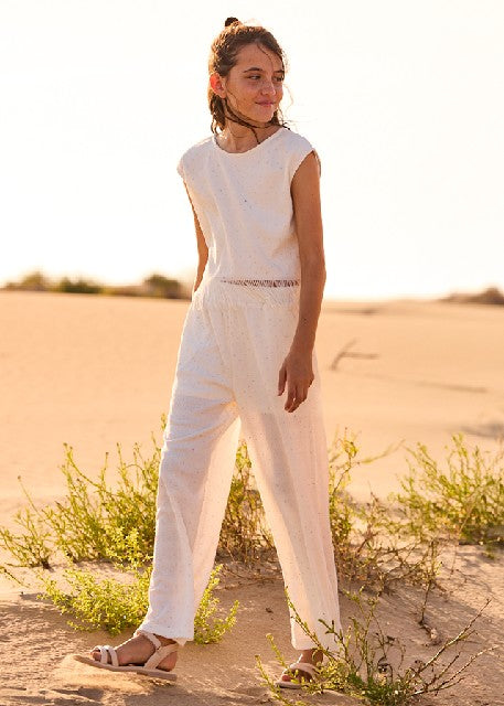 Conj. pantalon largo strass   Crudo