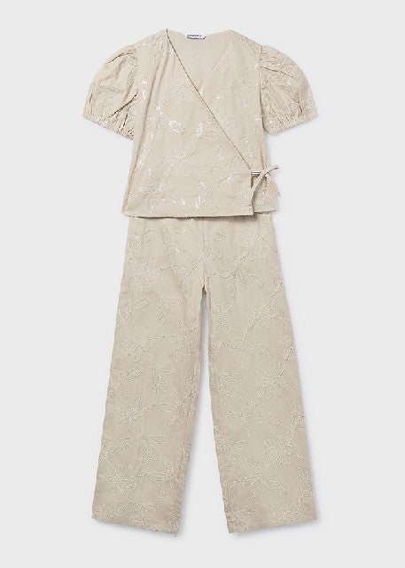 Conj. pantalon largo bordado  Arena