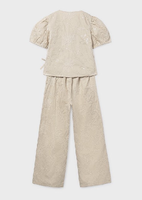 Conj. pantalon largo bordado  Arena