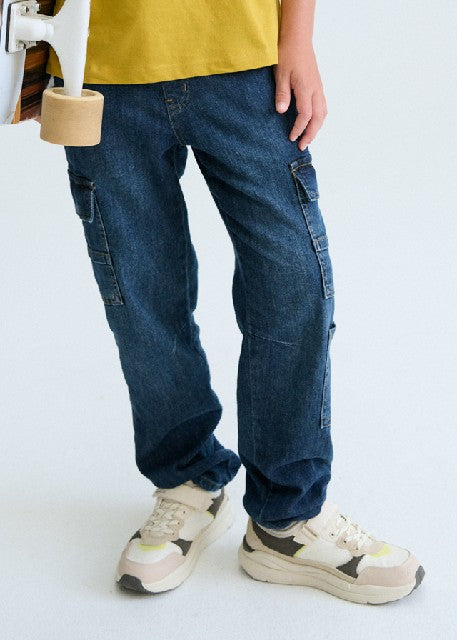 Pantalon denim jogger cargo   Oscuro