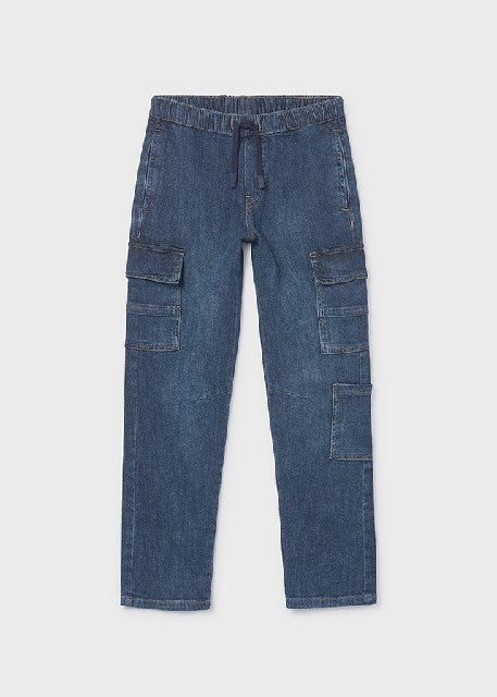 Pantalon denim jogger cargo   Oscuro
