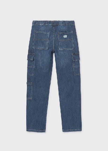 Pantalon denim jogger cargo   Oscuro
