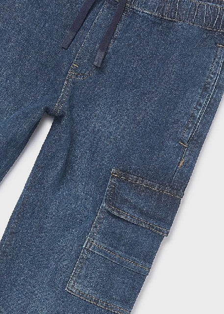 Pantalon denim jogger cargo   Oscuro