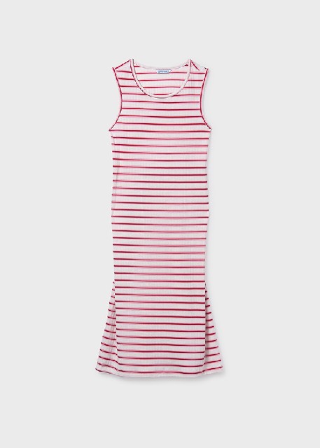 Vestido rayas midi            Bco-cereza