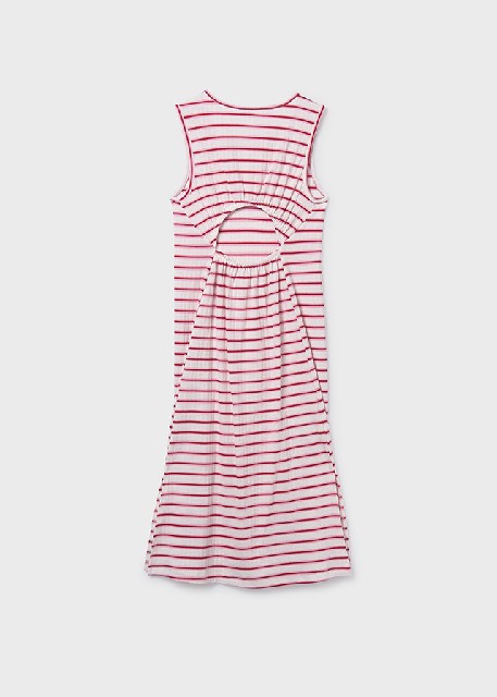 Vestido rayas midi            Bco-cereza