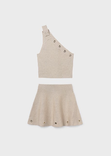 Conj. falda tricot ojetes     Arena