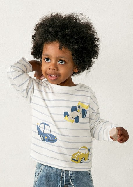 Camiseta m/l rayas y print Celeste