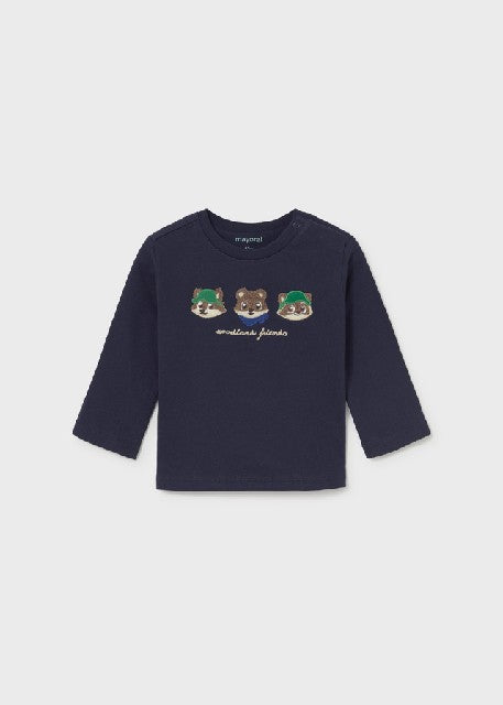 Camiseta m/l bordados         Azul