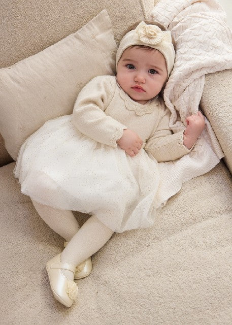 Vestido tricot y tul Champagne