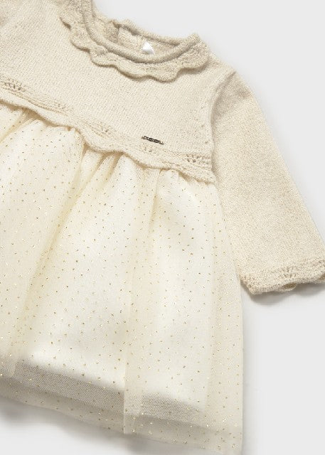 Vestido tricot y tul          Champagne