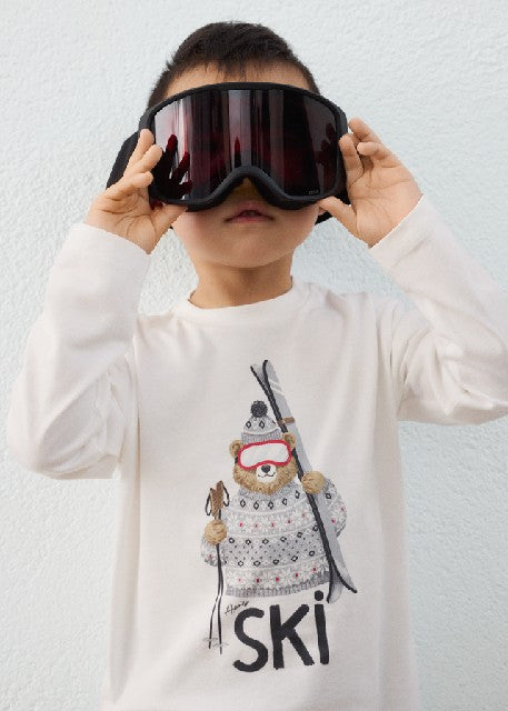 Camiseta m/l print oso ski    Nata