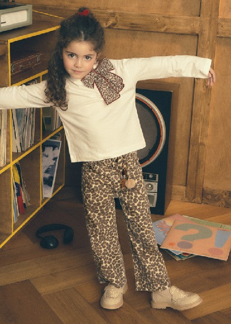 Pantalon largo sarga fantasia Castaña