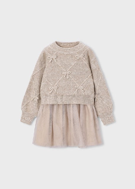 Vestido tricot combinado lazo Hojaldre