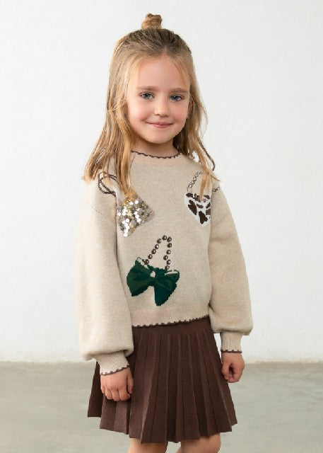Conj. falda tricot jacquard   Cafe