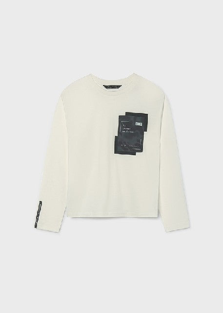 Camiseta m/l bolsillo         Nata