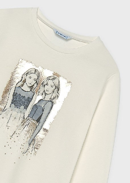 Camiseta m/l serigrafiada     Nata