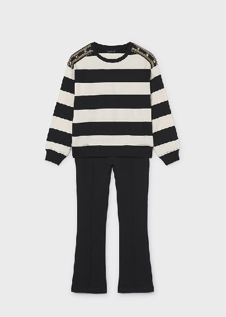 Conj. pantalon largo rayas    Negro