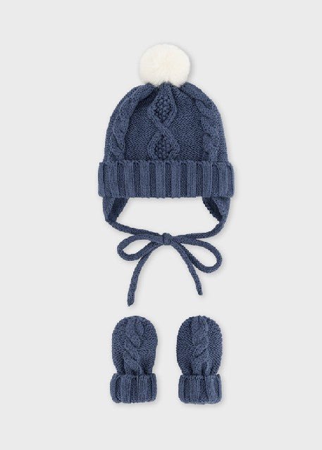 Conj. gorro manoplas tricot Blueberry