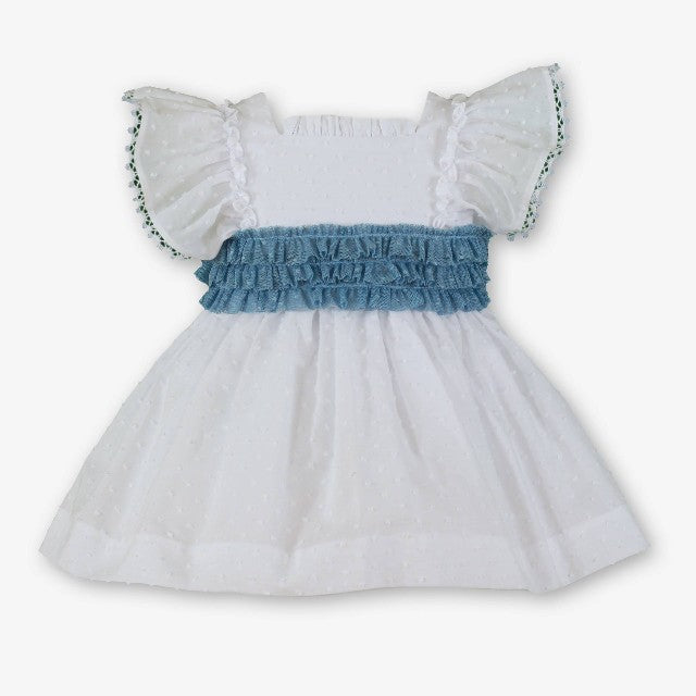 VESTIDO BEBE BLANCO-AZUL