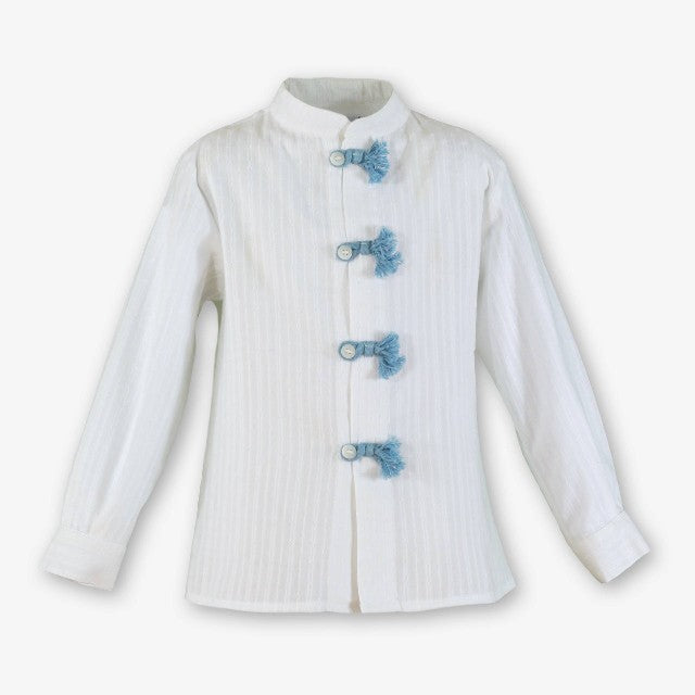 CAMISA ML INFANTIL NIÑO BLANCO-AZUL