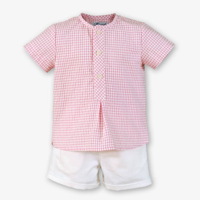 CAMISA MC-PANT.CORTO BEBE NIÑO BLANCO-ROSA
