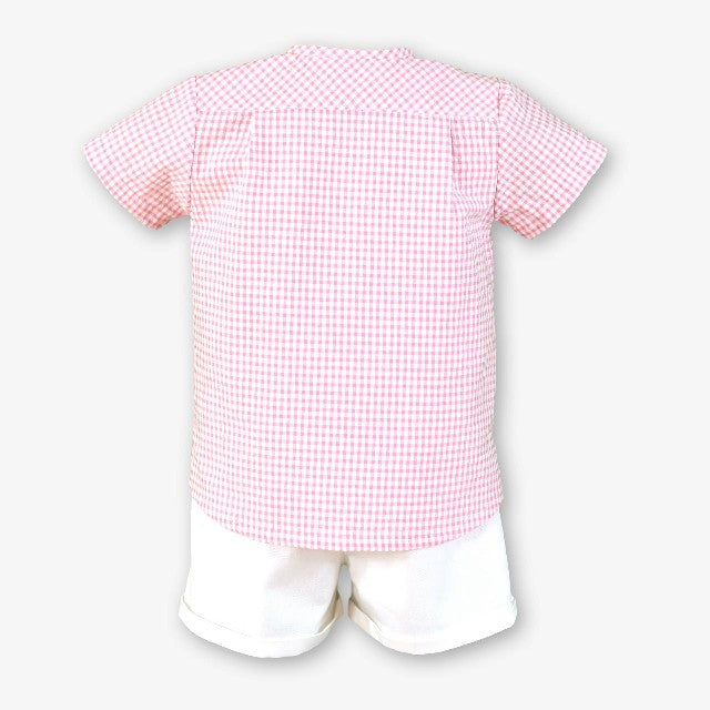 CAMISA MC-PANT.CORTO BEBE NIÑO BLANCO-ROSA